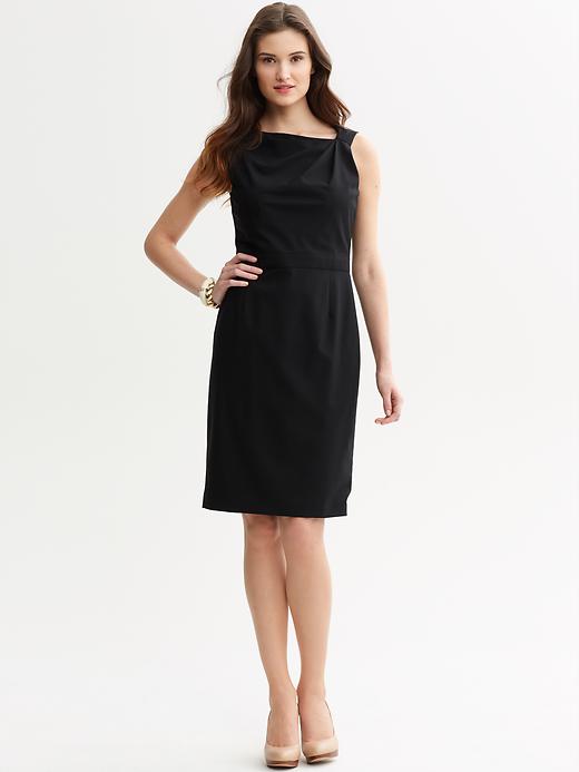 Banana Republic Black Lightweight Wool Pleat Neck Dress