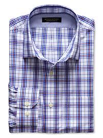 Classic-Fit Non-Iron Blue Dobby Plaid Shirt