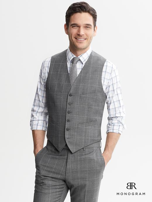 Banana Republic Monogram Grey Windowpane Wool Suit Vest
