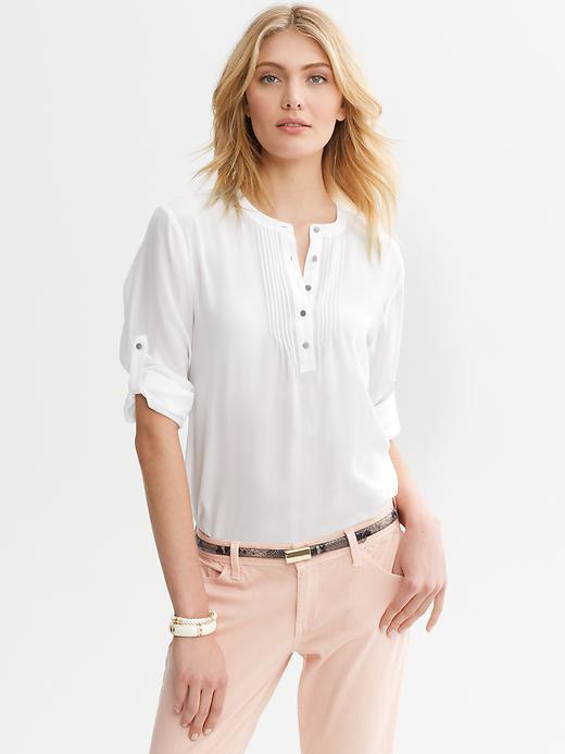 Banana Republic Silk Pintuck Roll Sleeve Blouse