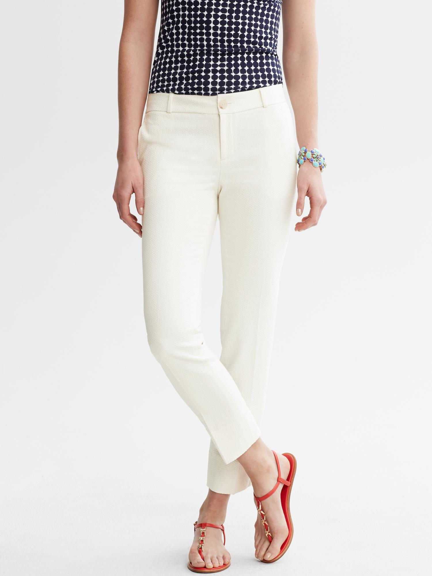 Camden-Fit Textured Ivory Ankle Pant
