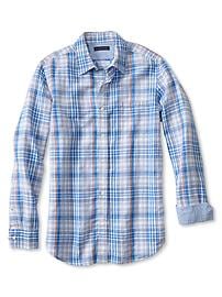 Slim-Fit Multi-Plaid Linen-Cotton Shirt