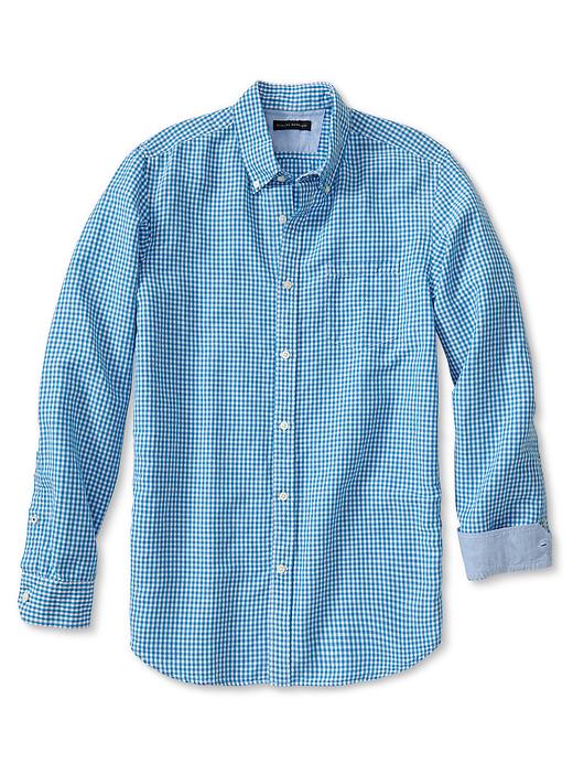 Banana Republic Slim Fit Gingham Linen Cotton Button Down Shirt