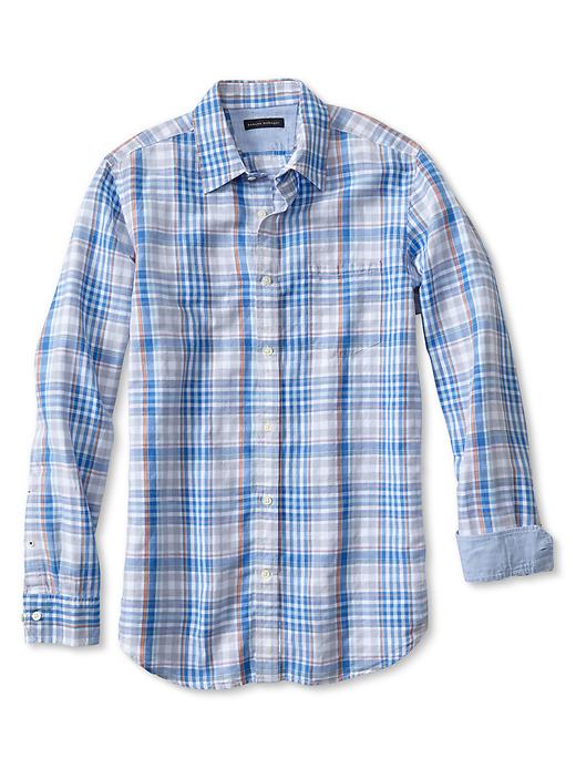 Banana Republic Slim Fit Multi Plaid Linen Cotton Shirt