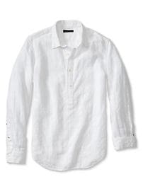 Slim-Fit White Linen-Cotton Popover
