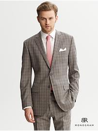 BR Monogram brown plaid wool suit blazer