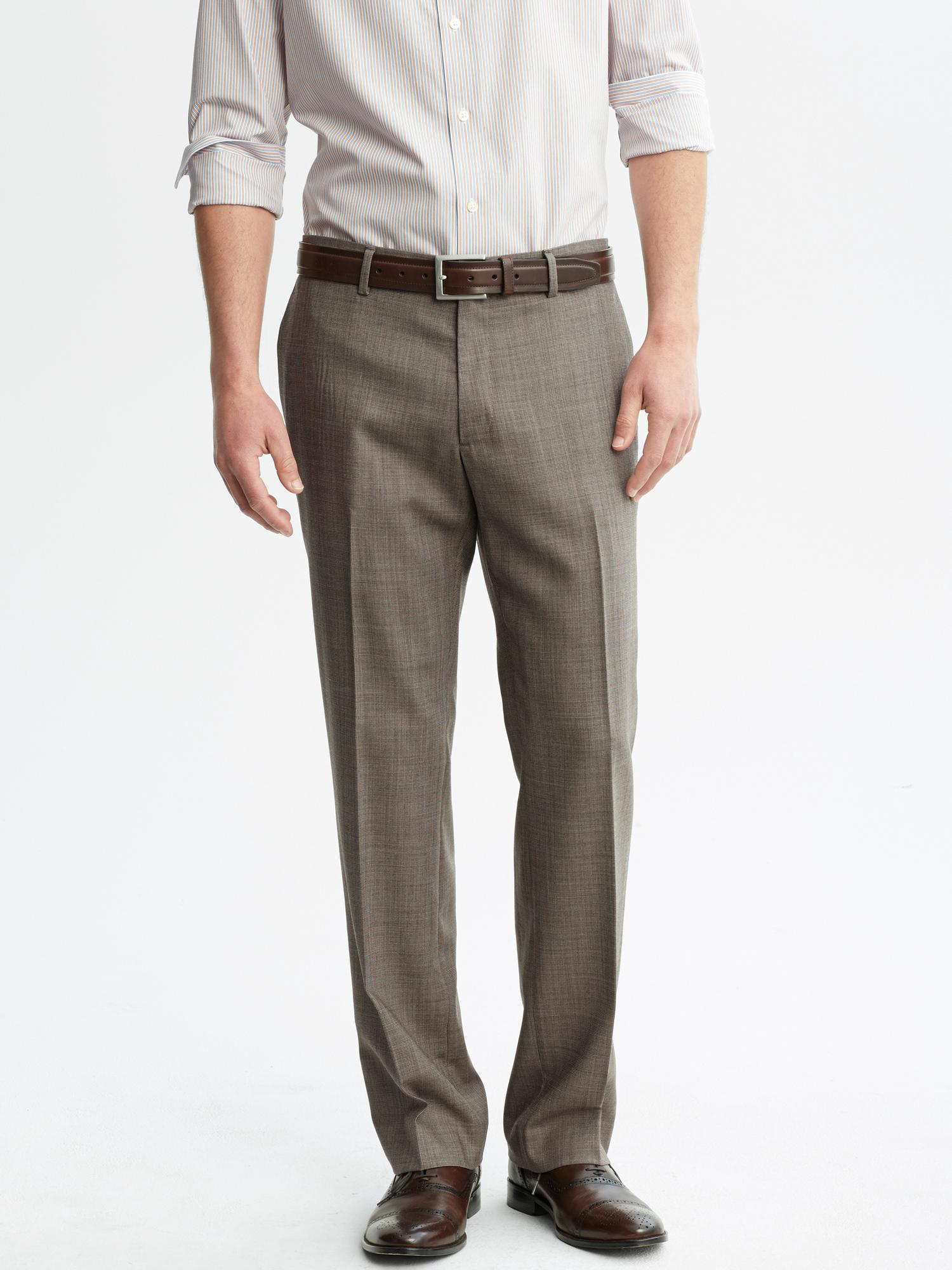 Classic-Fit Textured Taupe Wool Dress Pant