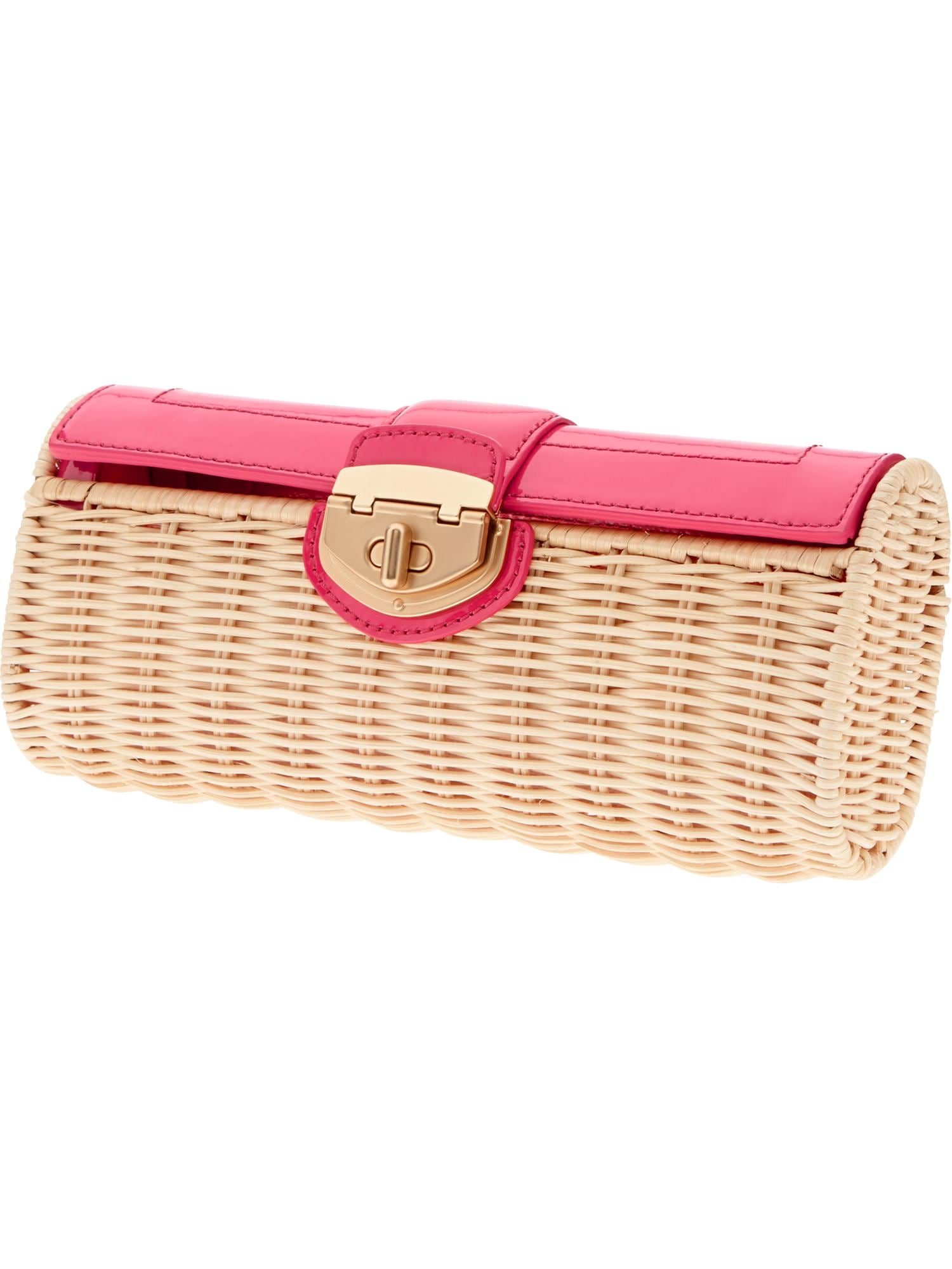 Milly Collection Patent Wicker Clutch