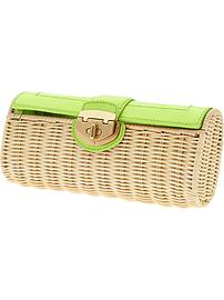 Milly Collection Patent Wicker Clutch