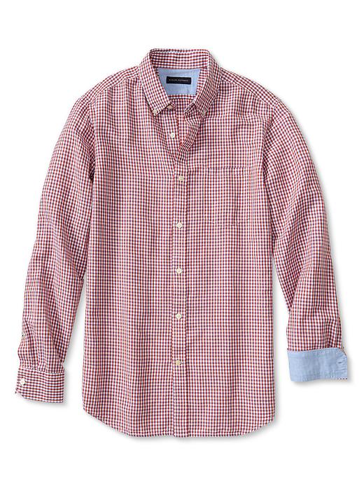 Banana Republic Slim Fit Gingham Linen Cotton Button Down Shirt