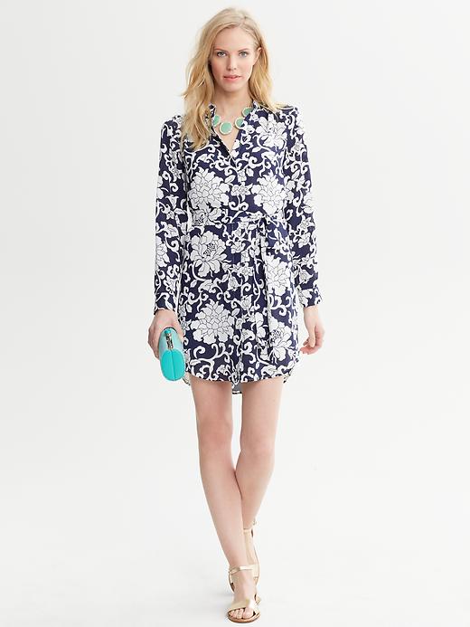 Banana Republic Floral Print Roll Sleeve Shirtdress