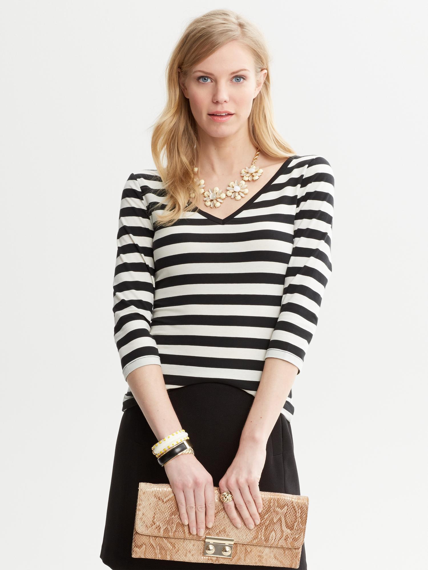 Striped Double V-Neck Top