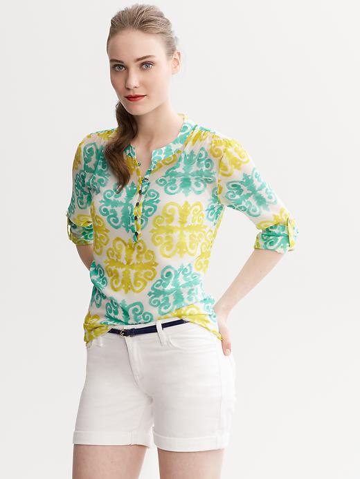 Banana Republic Milly Collection Medallion Print Roll Sleeve Top