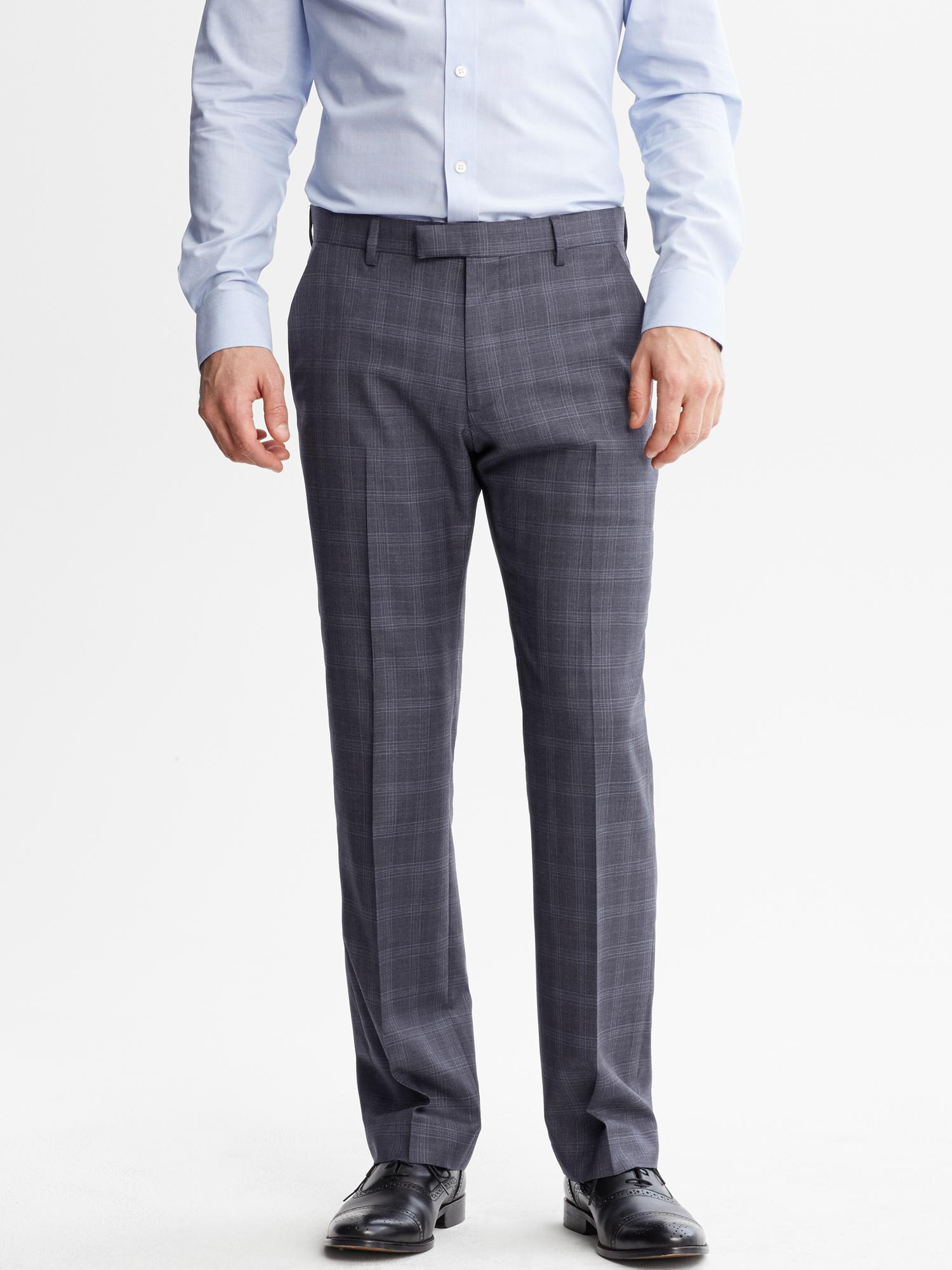 Tailored Slim-Fit Navy Plaid Italian Wool Suit Trouser