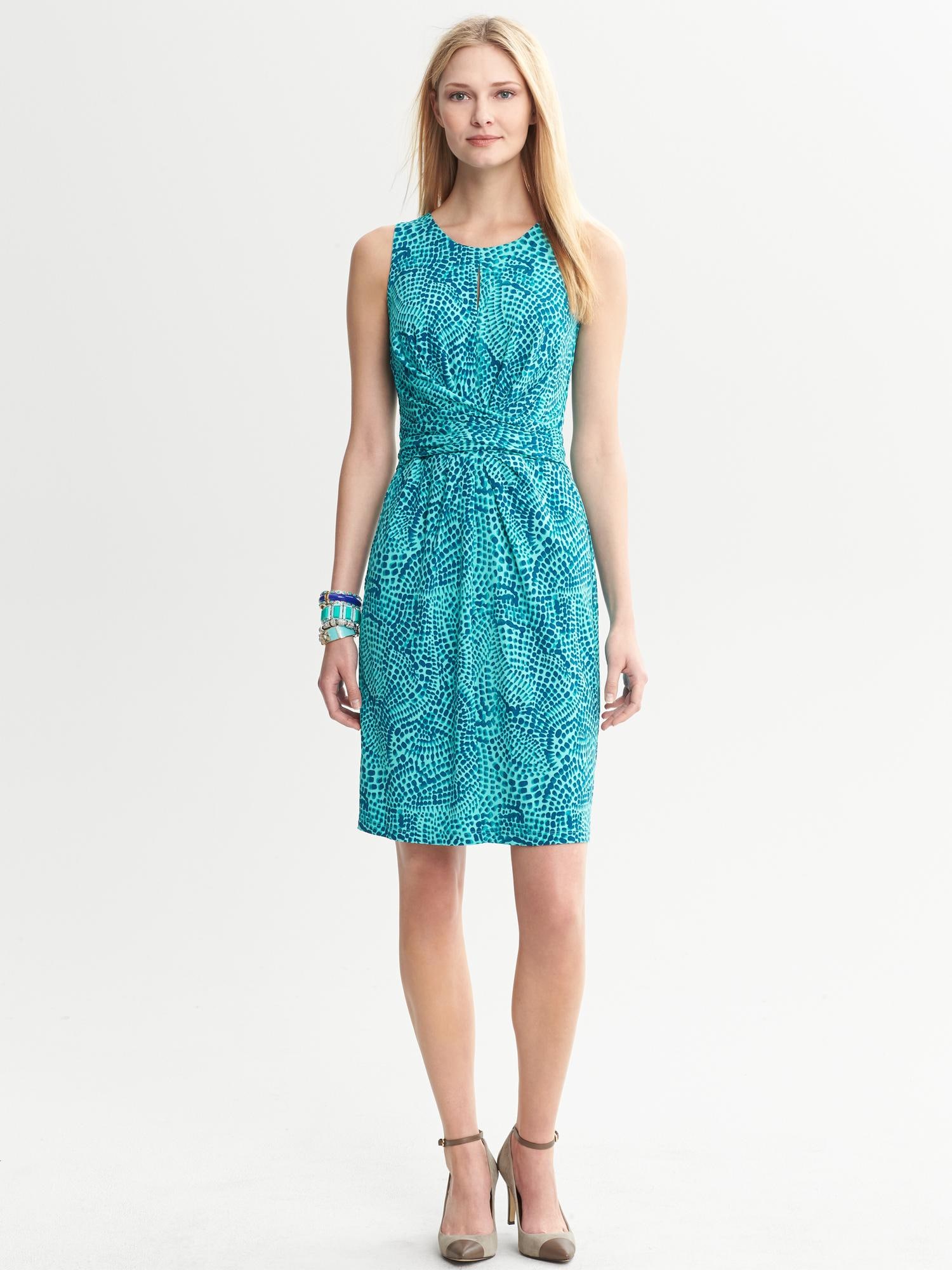 Issa Collection Blue Ceramic Printed Wrap-Tie Dress