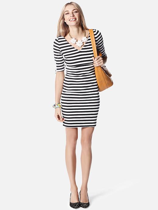 Banana Republic Striped Ponte Knit V Neck Dress
