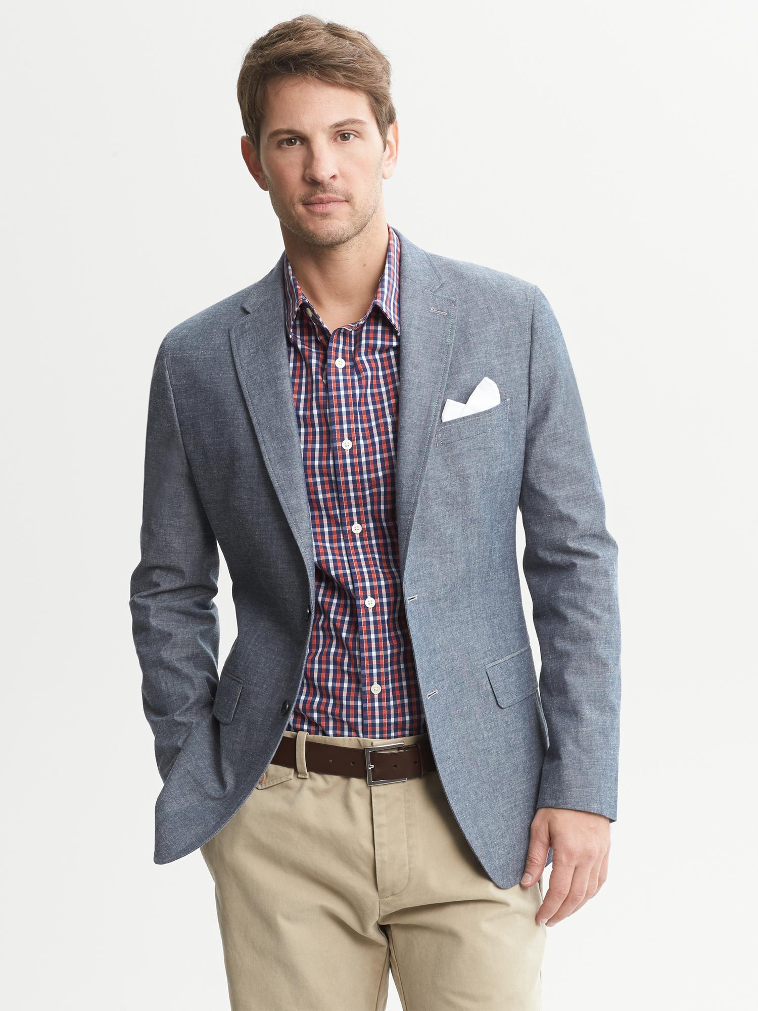 Tailored-Fit Chambray Two-Button Blazer