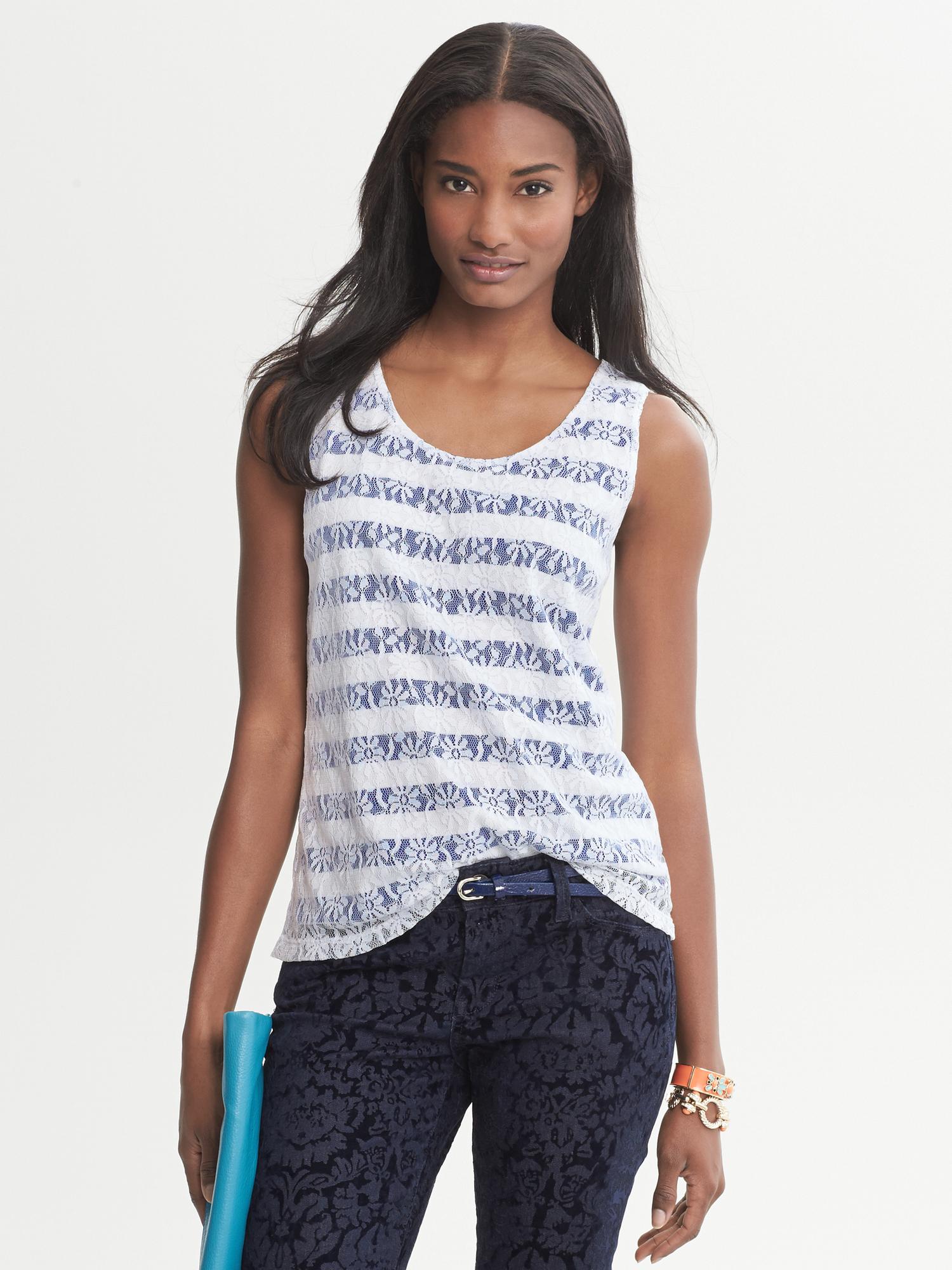 Lace Overlay Striped Tank