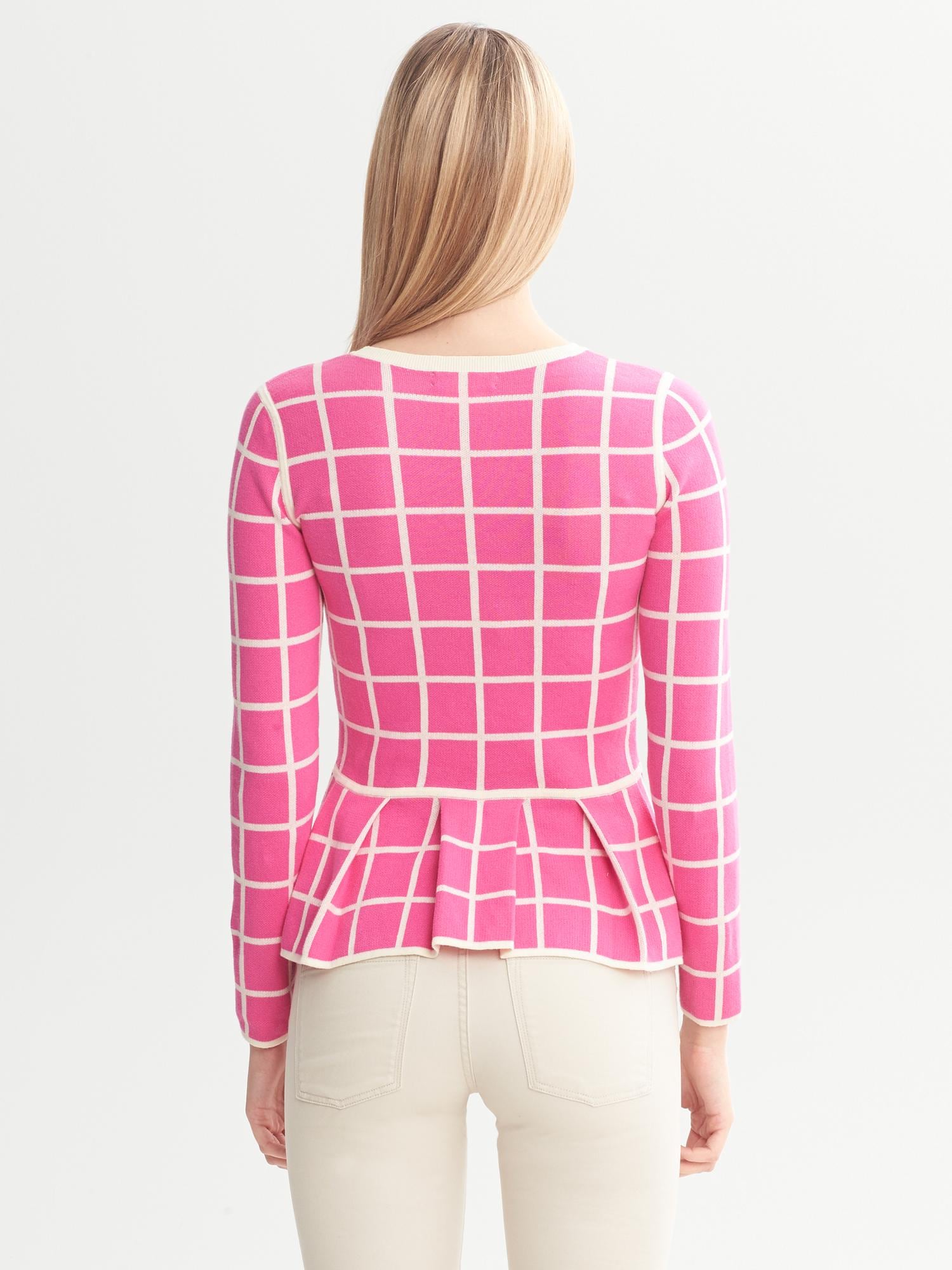 Pink Windowpane Peplum Sweater