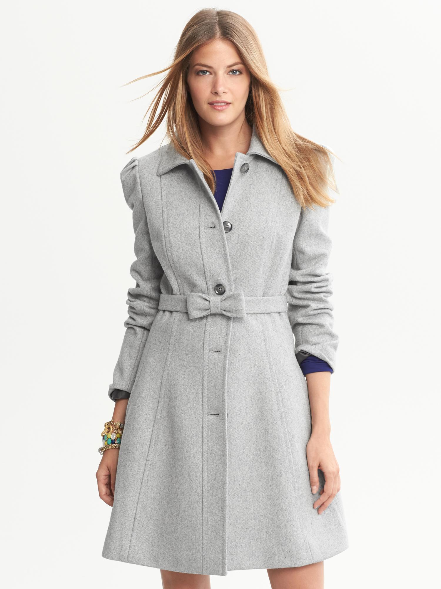 Grey Fit-and-Flare Bow Coat