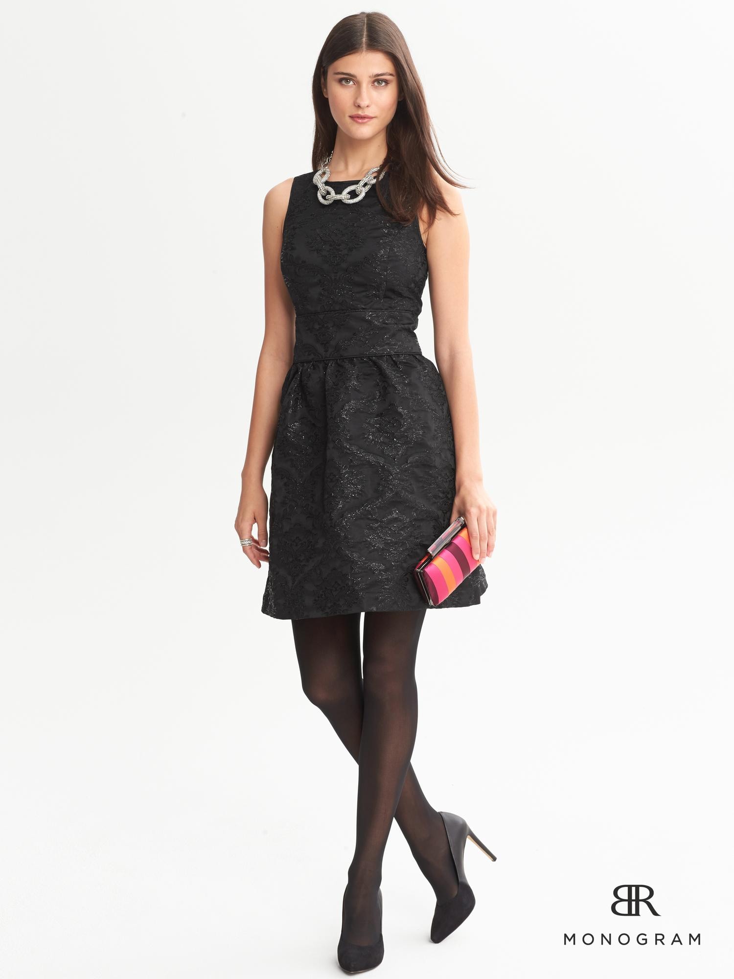 BR Monogram Jacquard Fit-and-Flare Dress