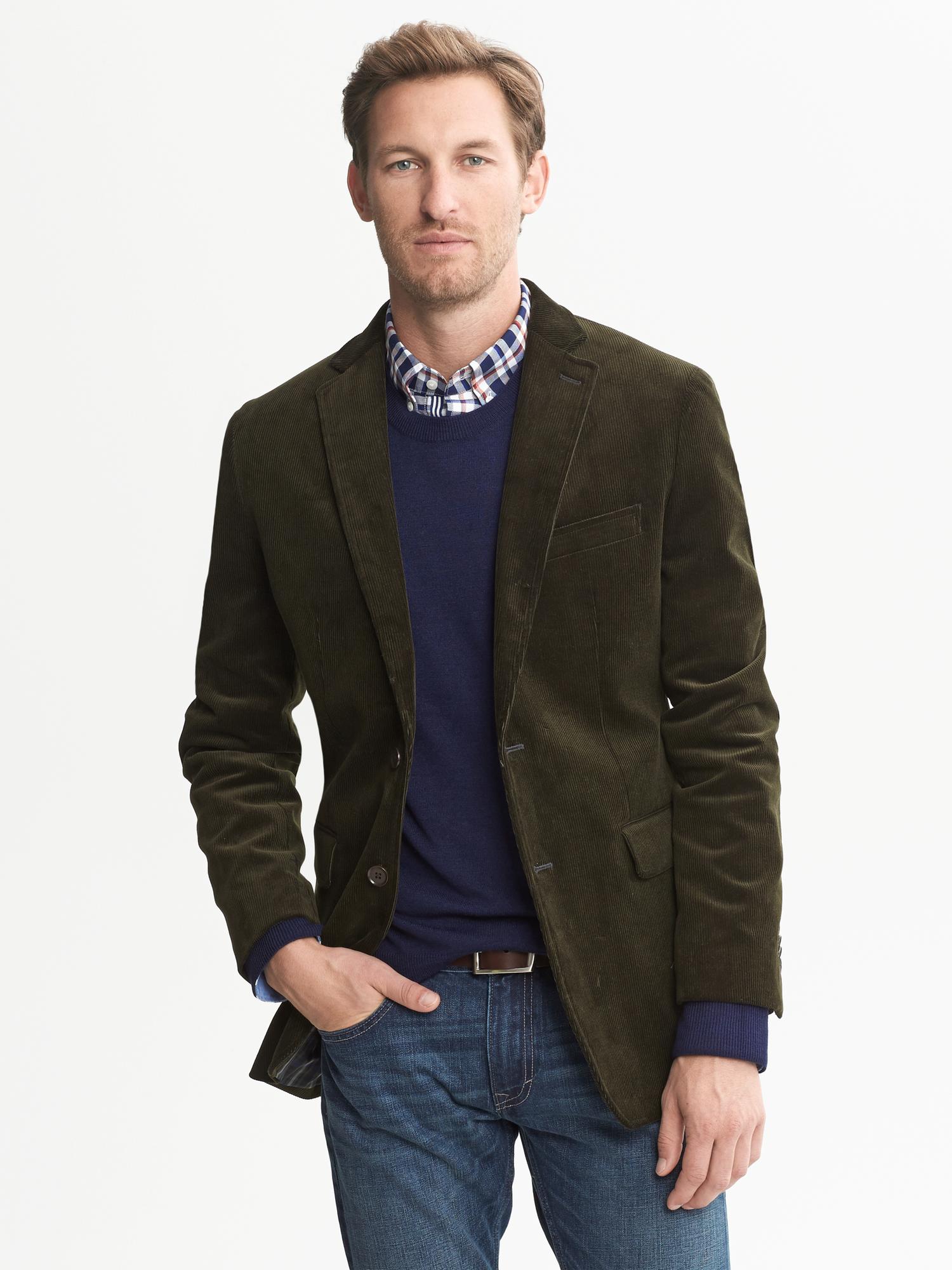 Tailored-Fit Green Cord Blazer