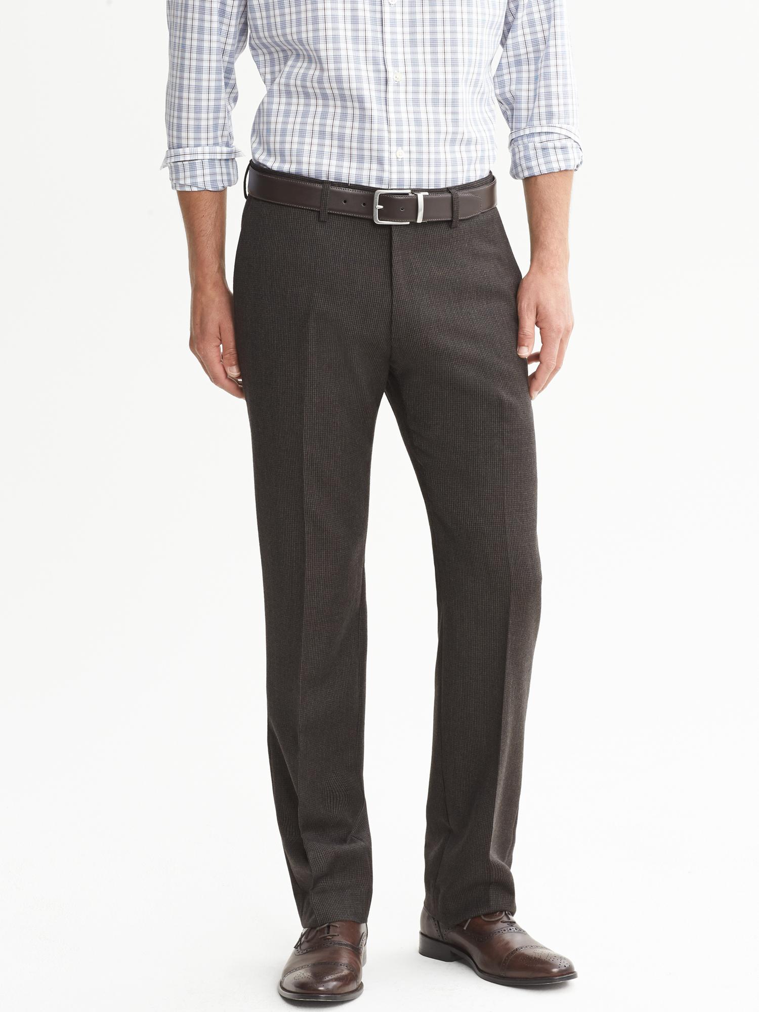 Tailored Slim-Fit Brown Houndstooth Flannel Dress Pant