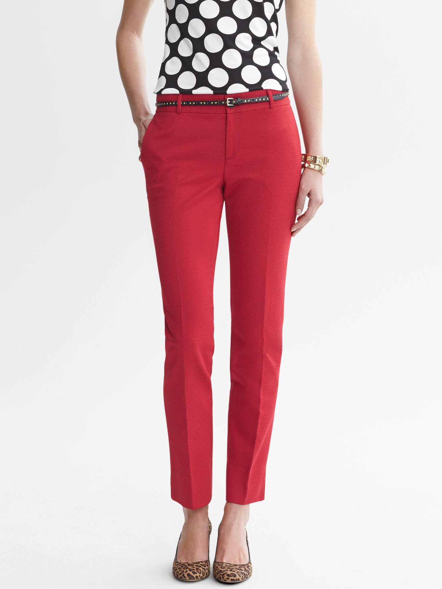 Camden-Fit Red Jacquard Ankle Pant