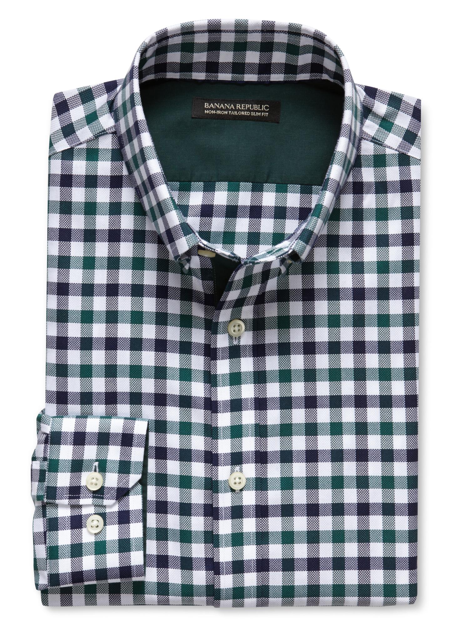 Tailored Slim-Fit Non-Iron Bold Gingham Button-Down Shirt
