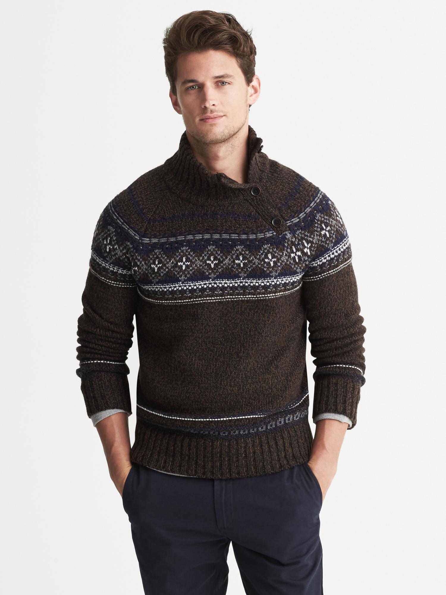 Heritage Jacquard Button Mock Pullover