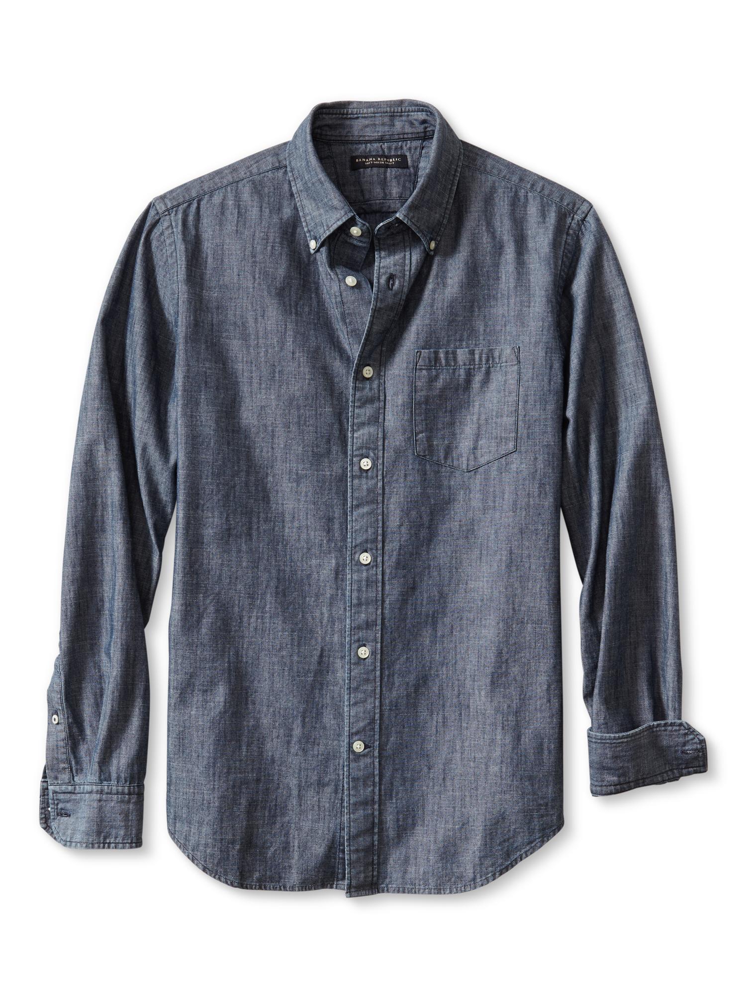Slim-Fit Soft-Wash Indigo Chambray Button-Down Shirt