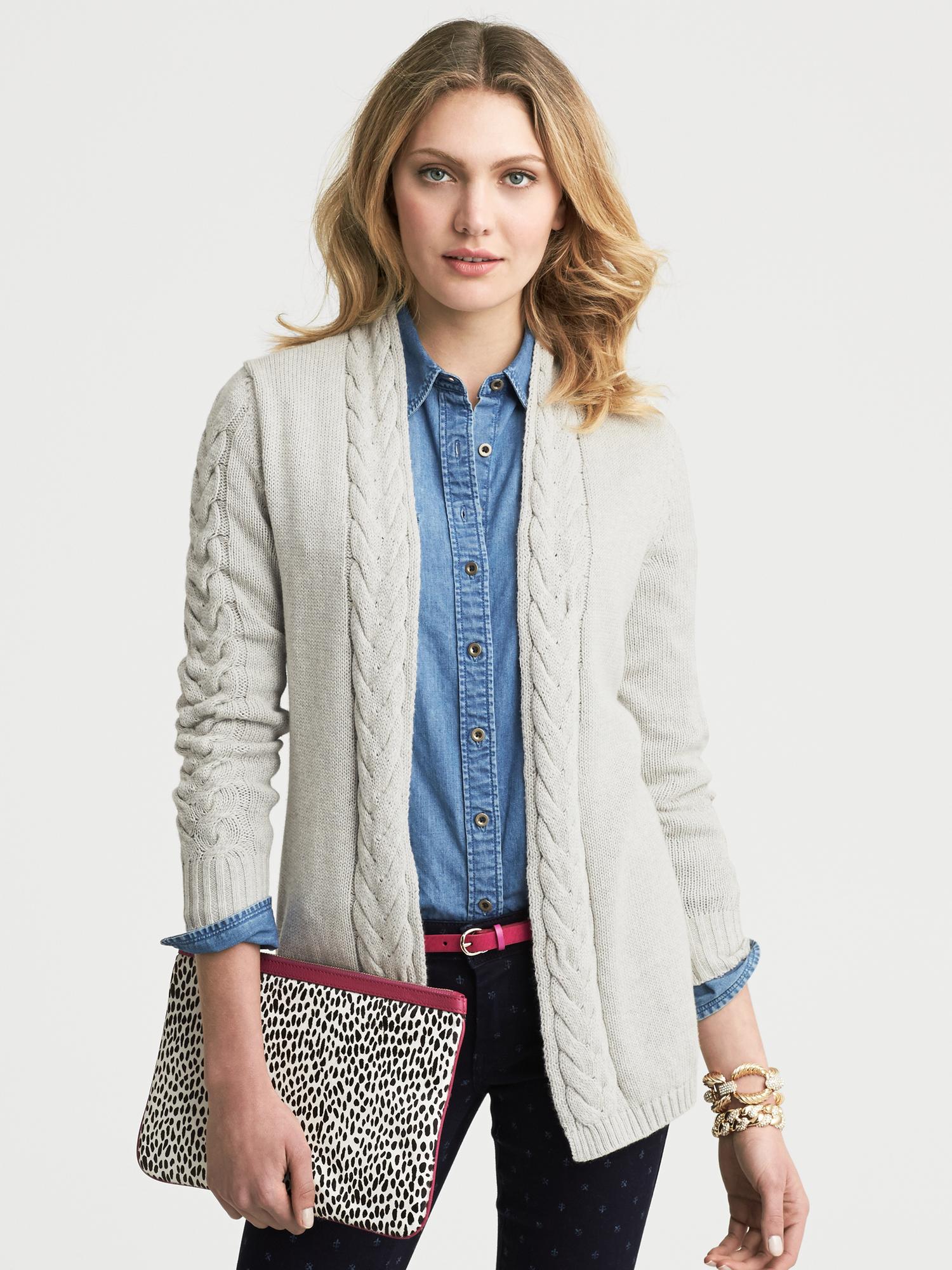 Cable-Knit Open Cardigan