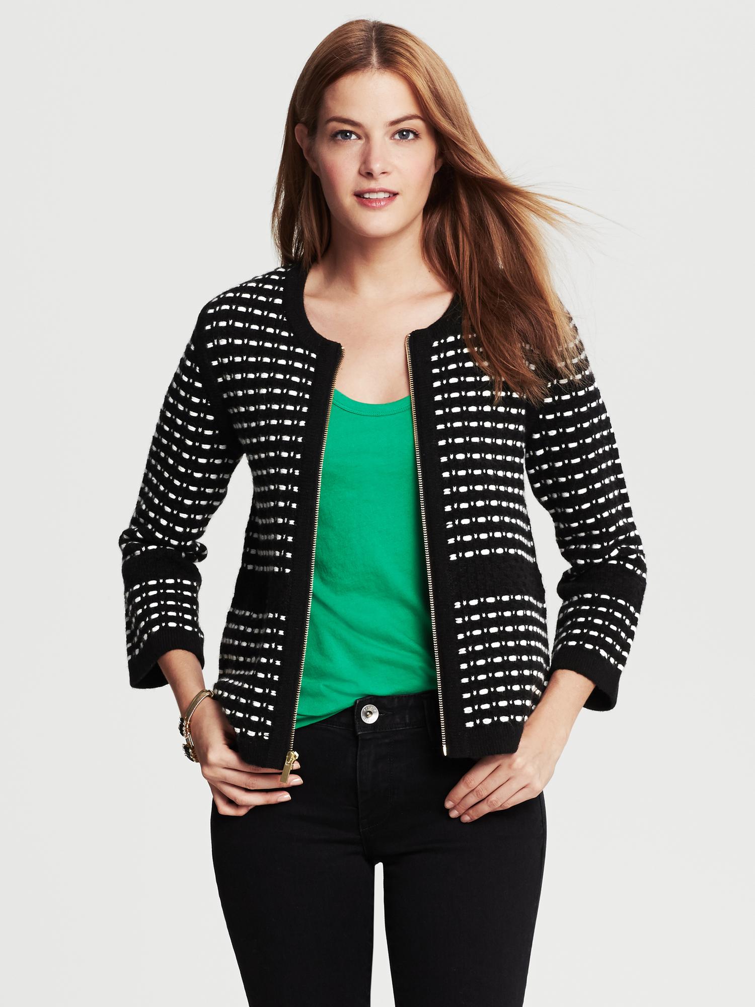 Basketweave Zip-Front Sweater Jacket