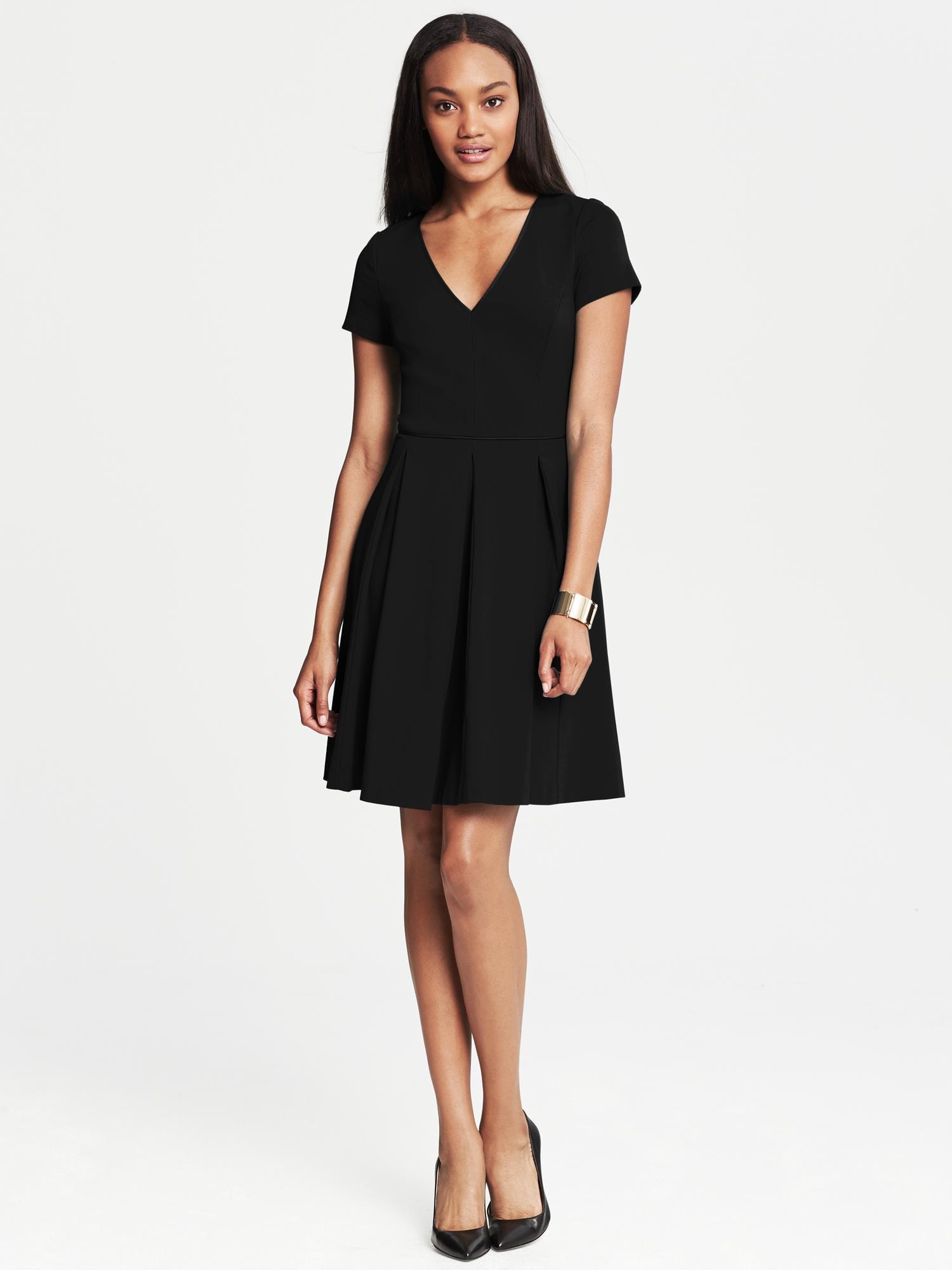 Ponte Pleated Fit-and-Flare Dress