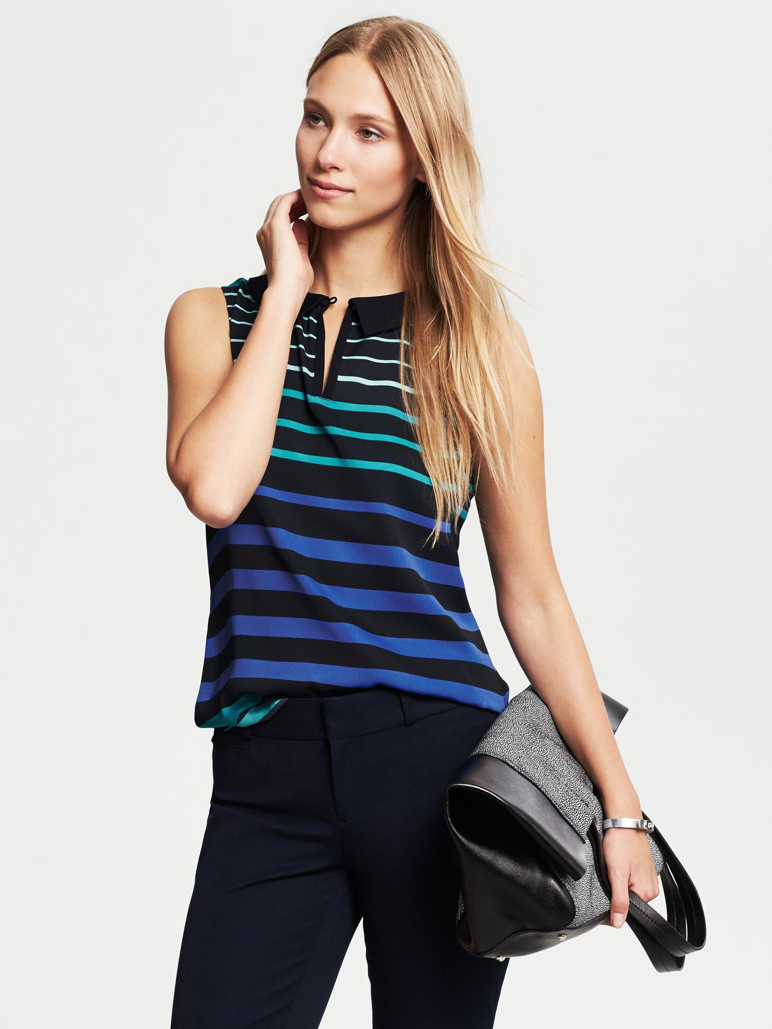 Multi Stripe Collared Popover Blouse Banana Republic