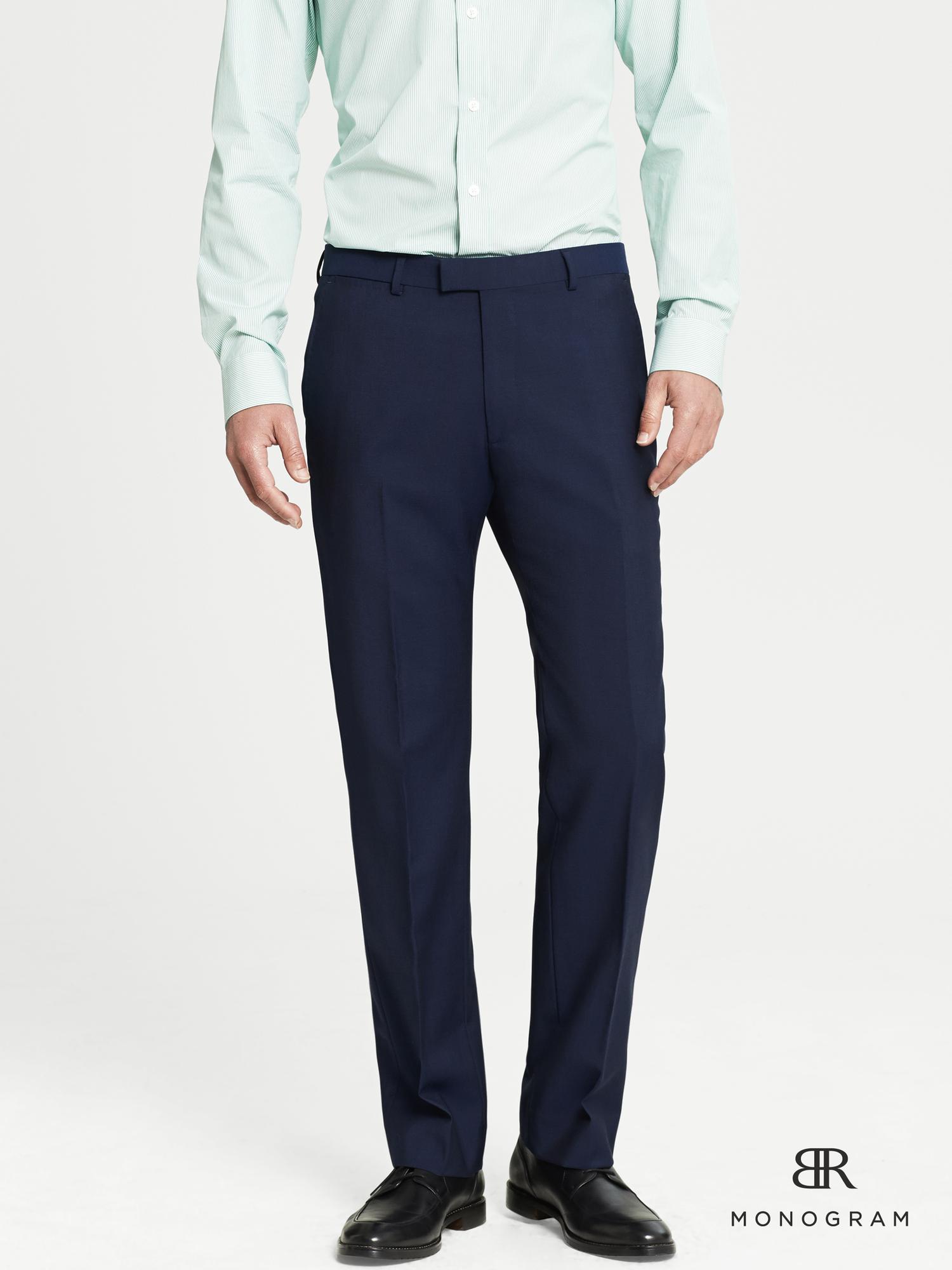 BR Monogram Navy Italian Wool-Mohair Suit Trouser