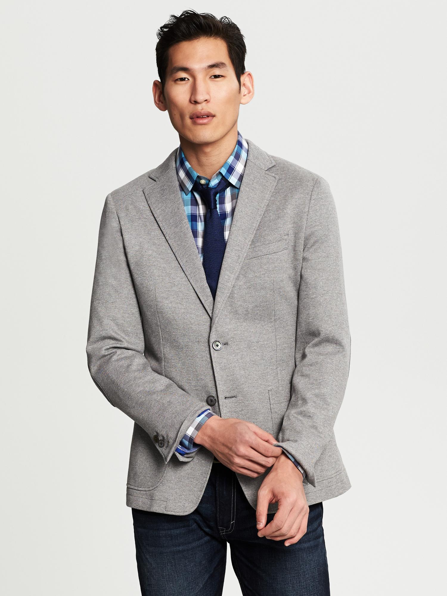 Tailored-Fit Grey Knit Blazer