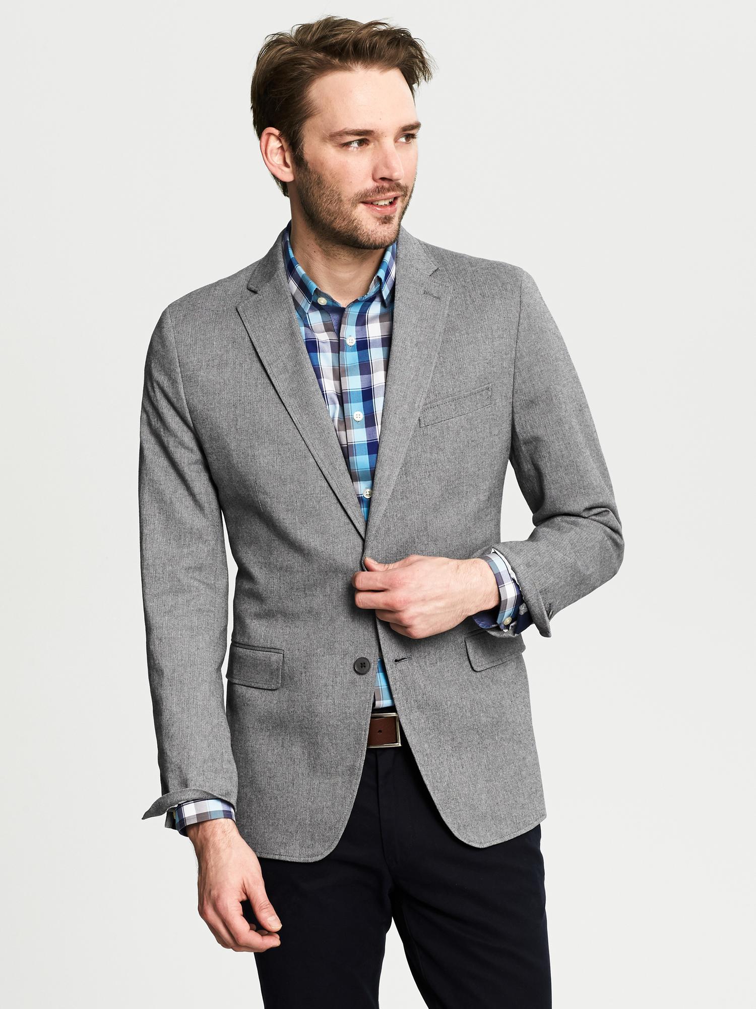 Tailored-Fit Grey Herringbone Cotton Blazer