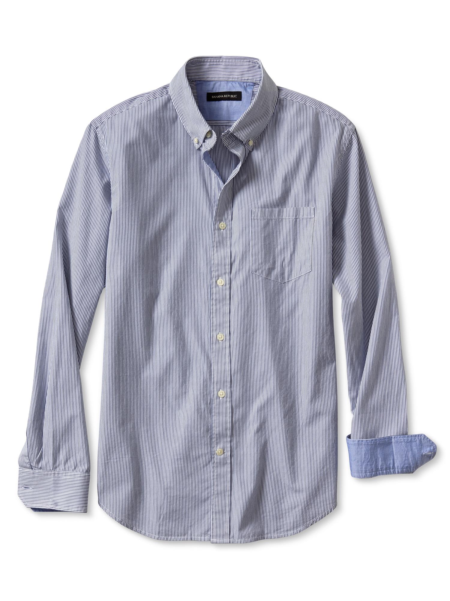 Slim-Fit Soft-Wash Micro-Stripe Button-Down Shirt