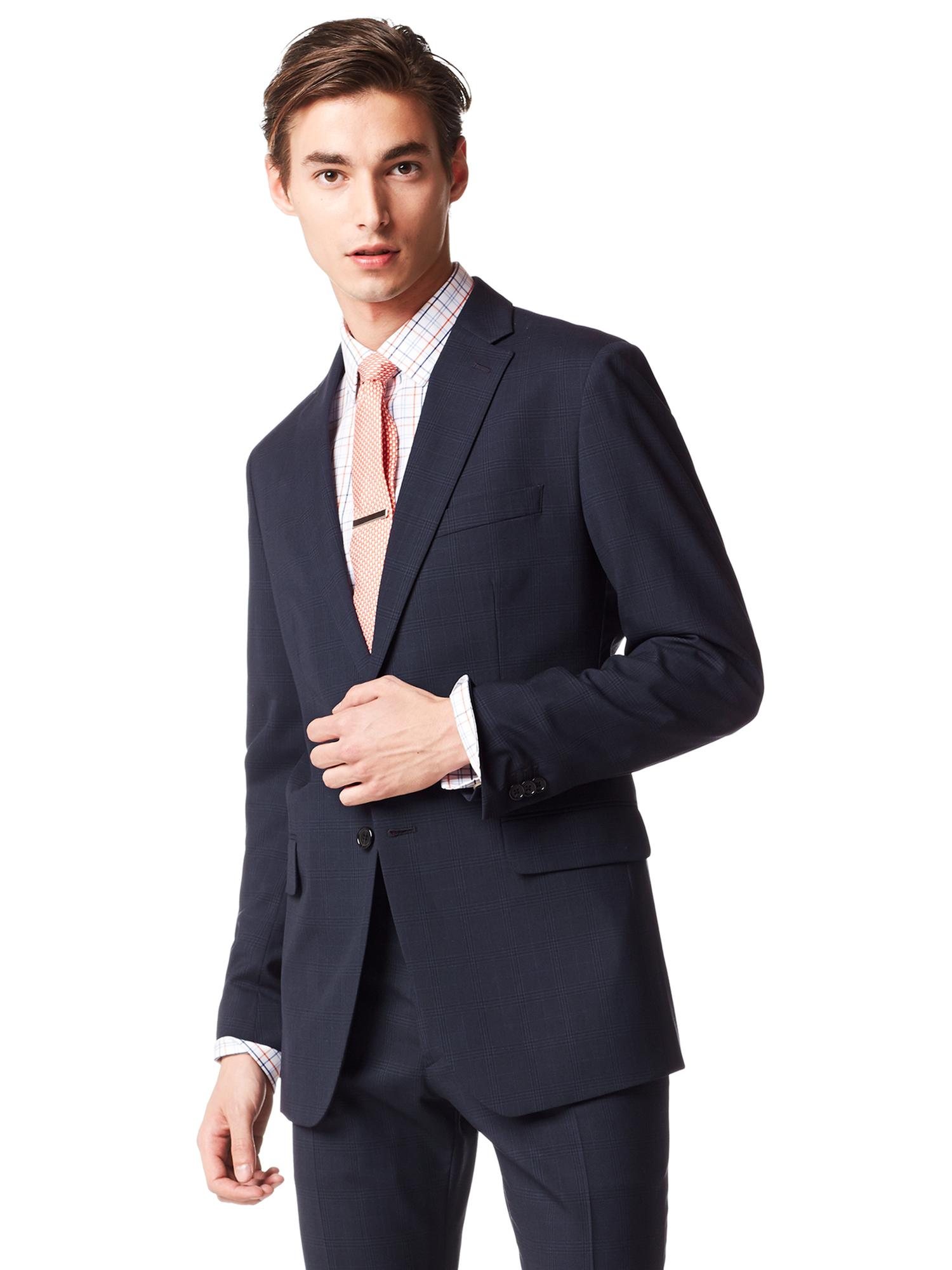 Tailored-Fit Navy Plaid Wool Suit Jacket