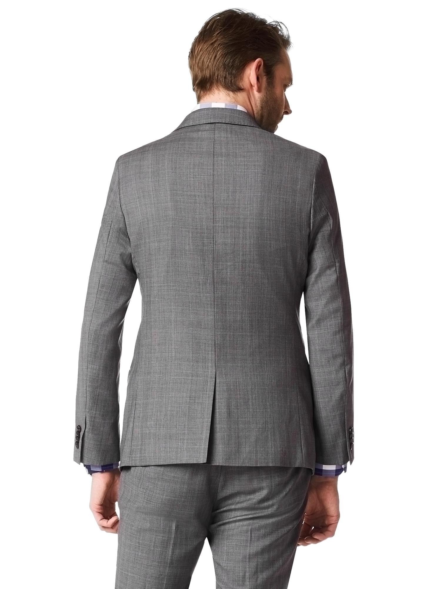 Modern Slim-Fit Grey Plaid Wool Suit Jacket