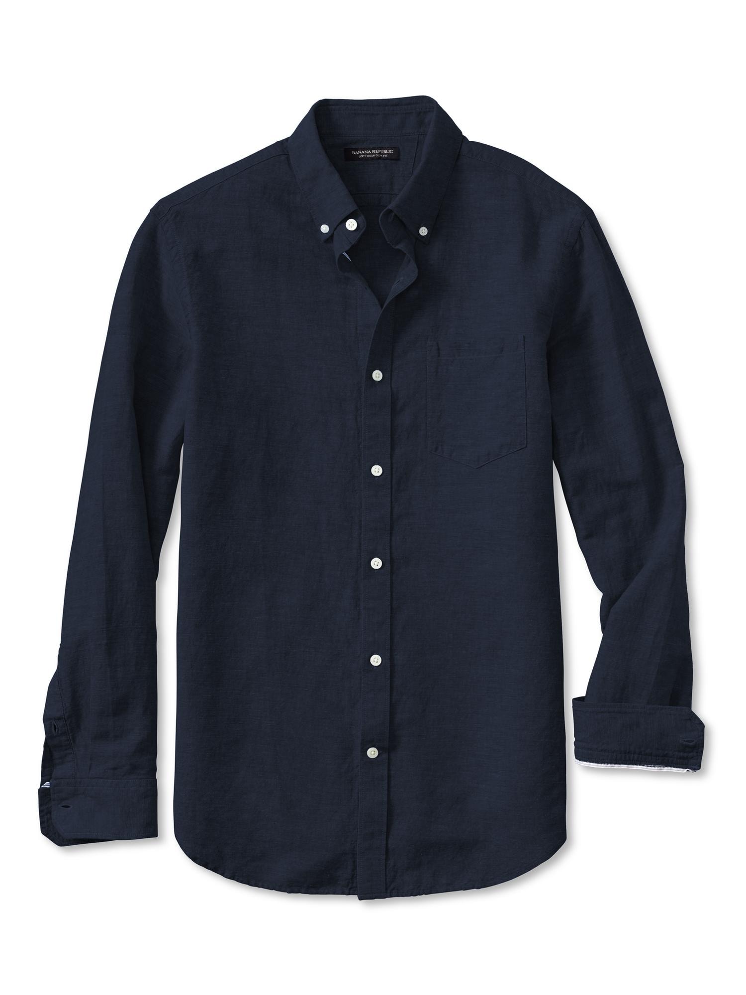 Slim-Fit Linen/Cotton Button-Down Shirt