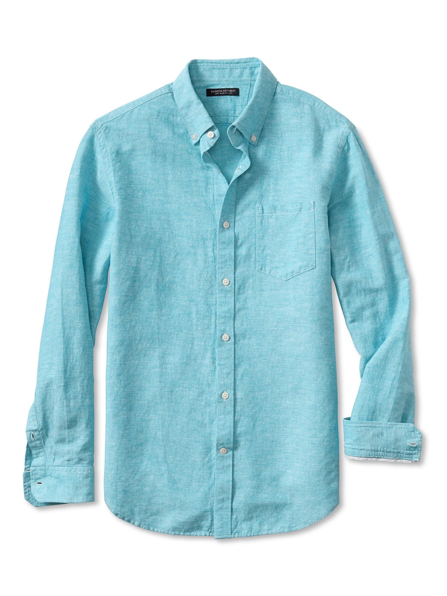 Slim-Fit Linen/Cotton Button-Down Shirt