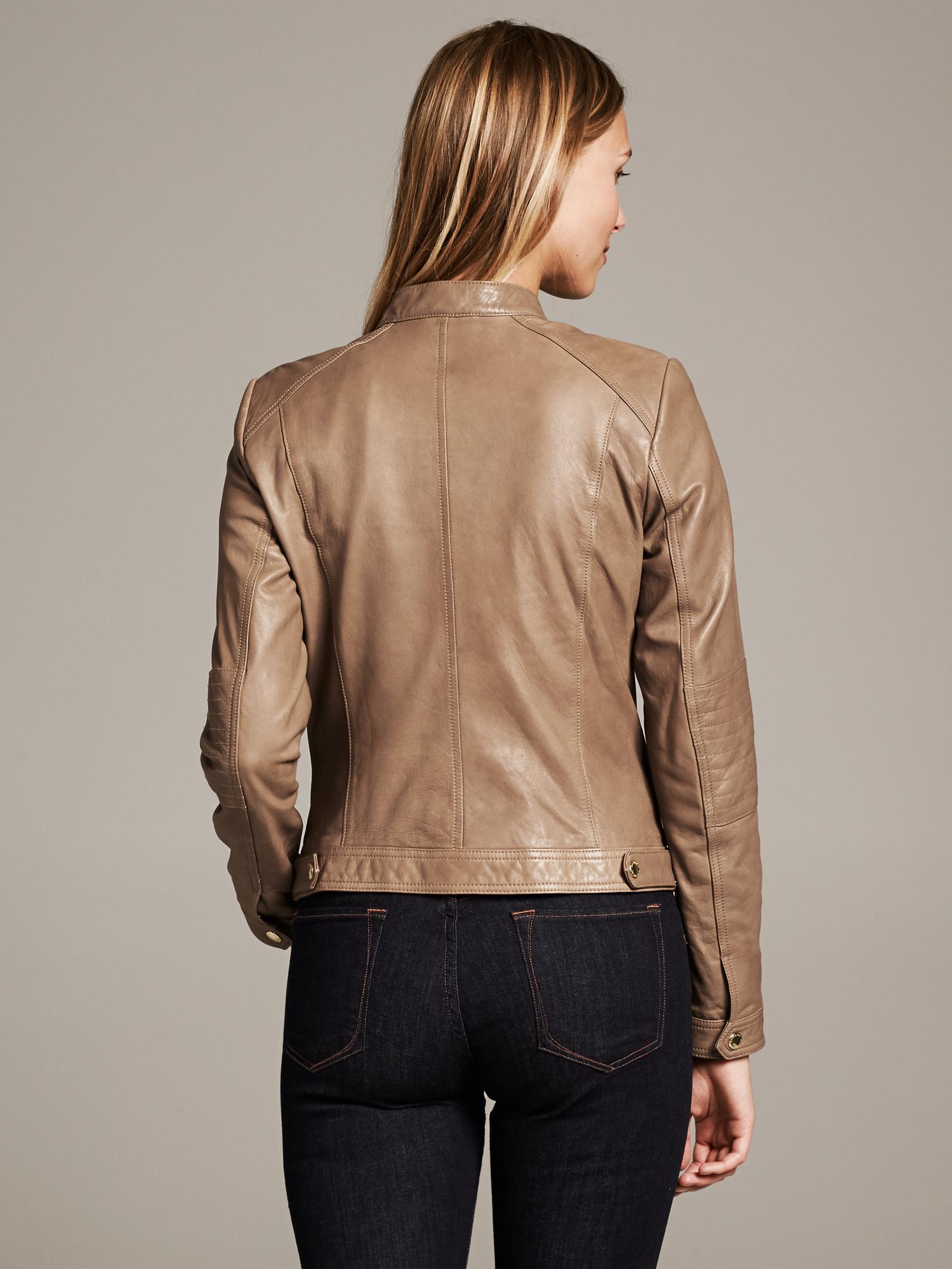 Taupe Leather Moto Jacket