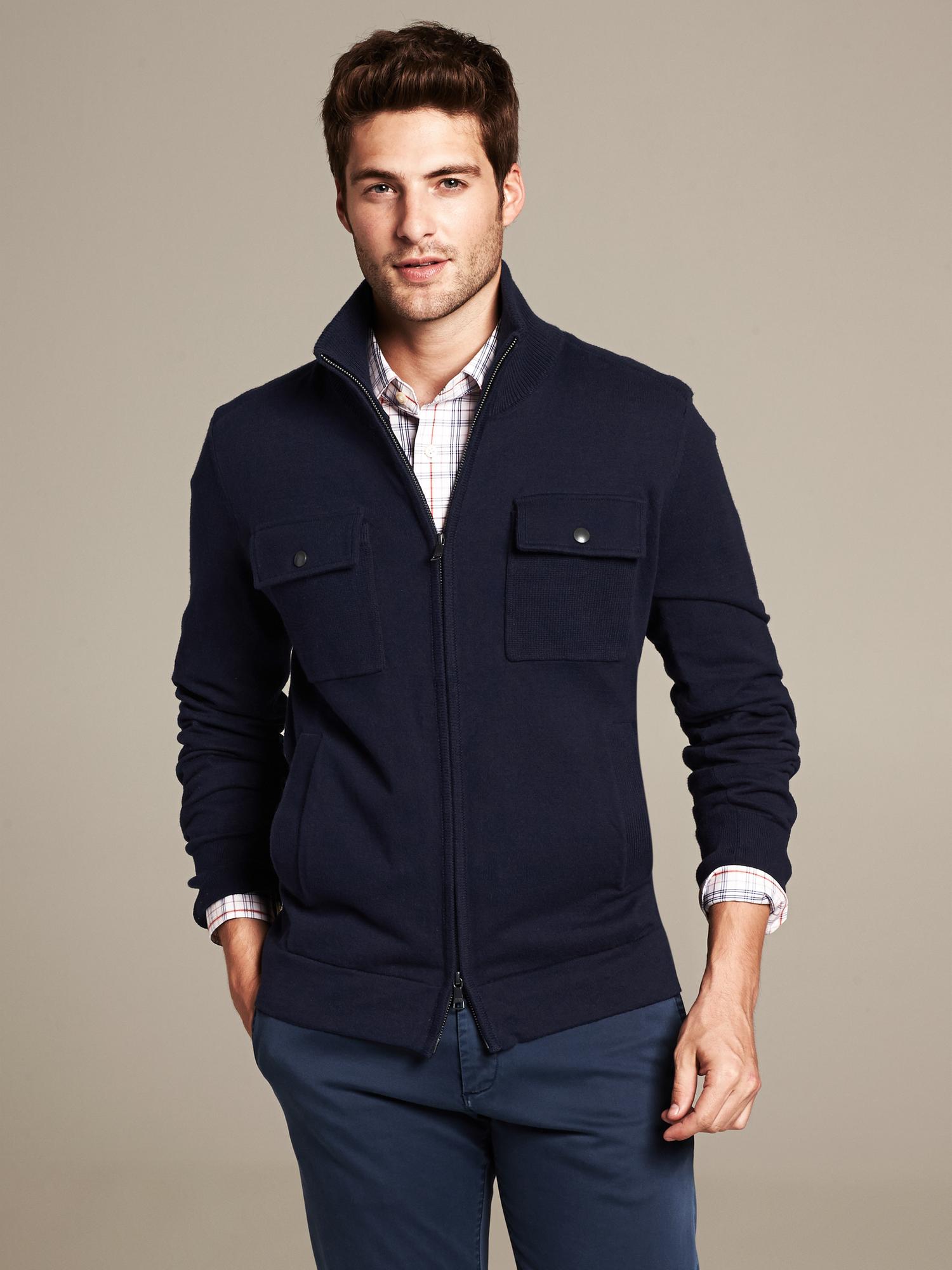 Four-Pocket Full-Zip Sweater Jacket