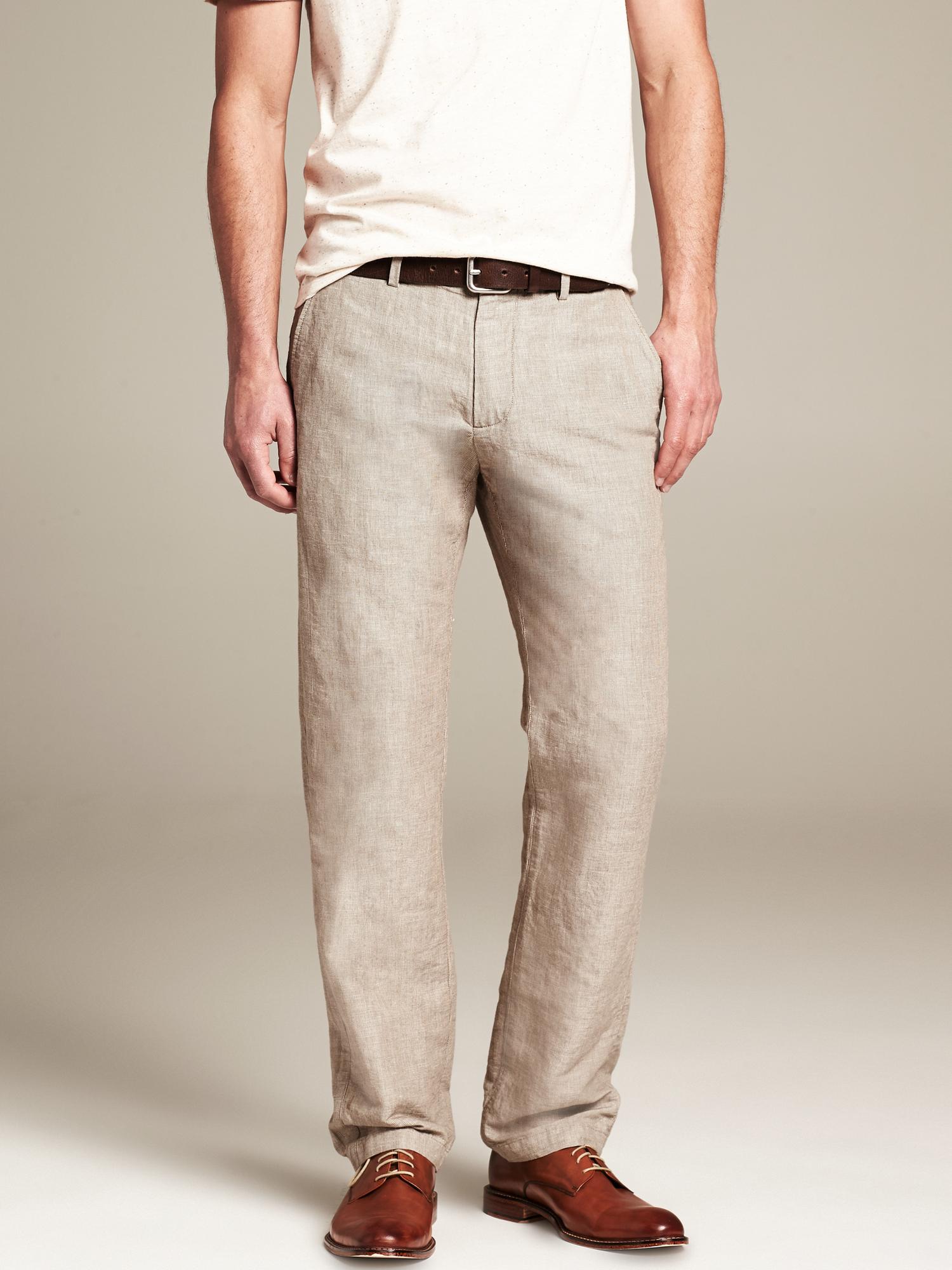 Kentfield Vintage Straight-Fit Khaki Micro-Stripe Linen/Cotton Pant