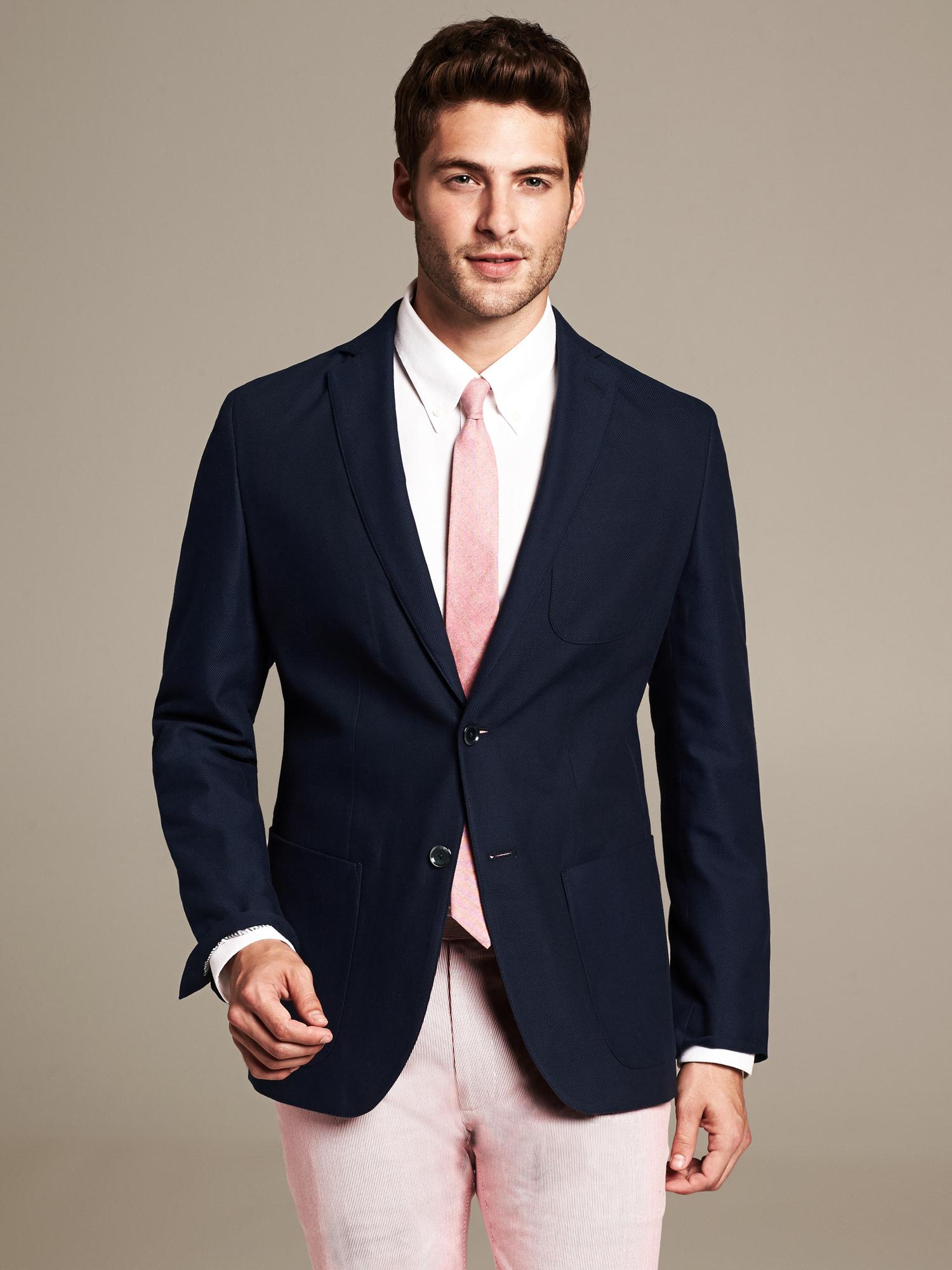 Tailored-Fit Navy Cotton Blazer