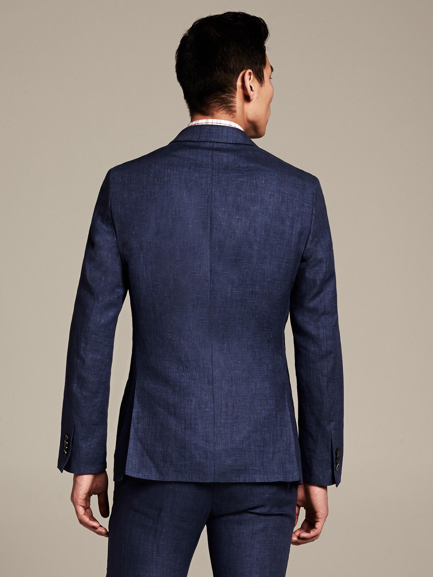 Modern Slim-Fit Navy Linen Suit Jacket