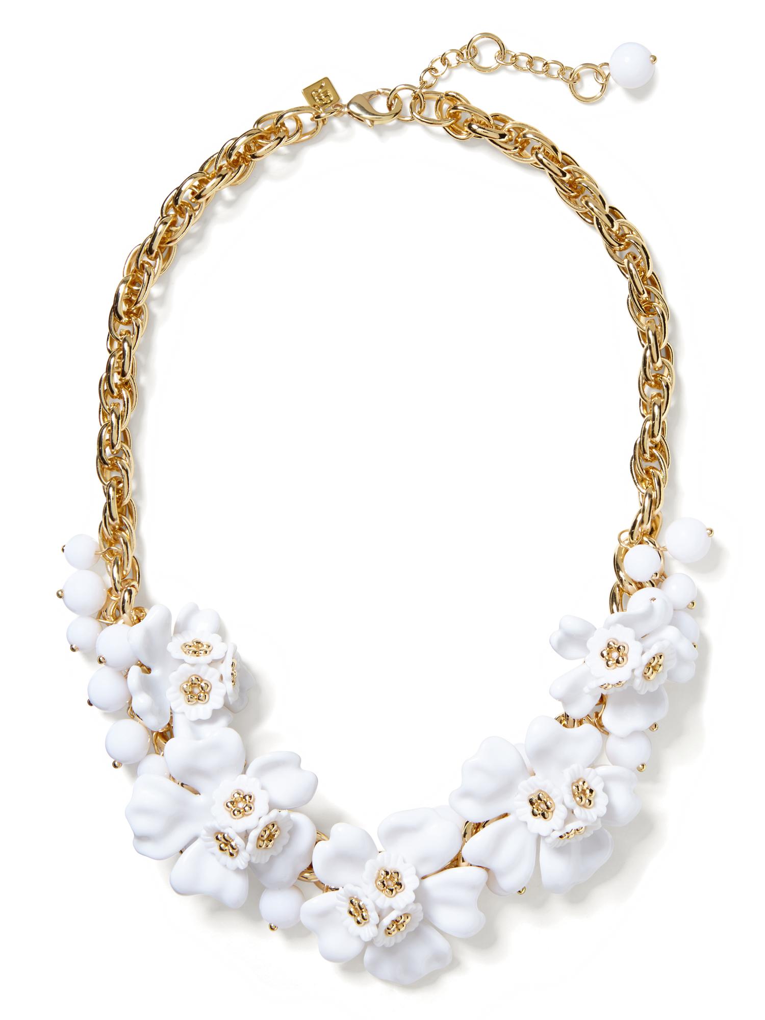 White Floral Statement Necklace
