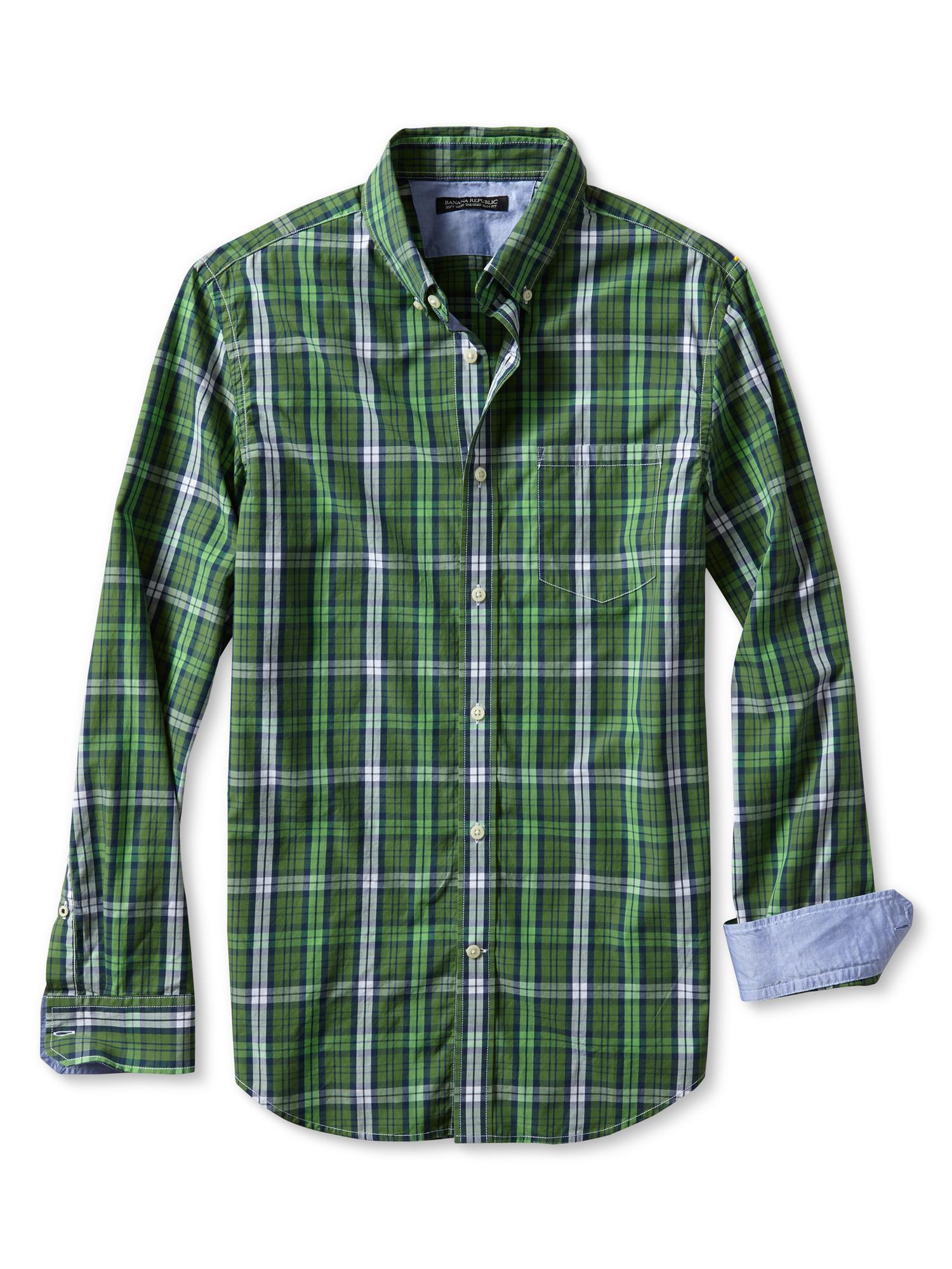 Tailored Slim-Fit Soft-Wash Plaid Button-Down Shirt